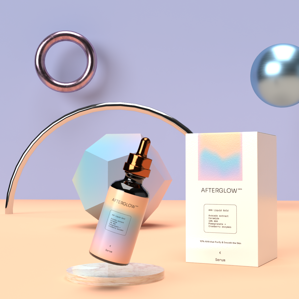 Digital Set Design Afterglow Skin 3d 3d design adobe dimension art direction beauty branding creative direction digital set design fashion packaging product photography set design visual design