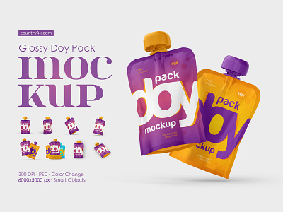 Glossy Doy Pack Mockup Set bag doy pack doypack flow pack food ketchup mayonnaise mockup mockups mustard pack package pouch product puree sauce stand up