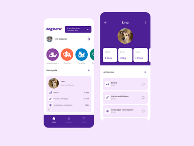Redesign DogHero UI app bath design dog dog daycare dog hotel dog walker informations product purple services to do list ui ux vaccine