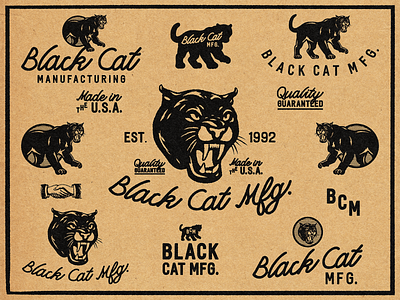 Black Cat Mfg. apparel black cat branding cat creative design flat graphic design illustration illustrator logo manufacturing minimal panther retro logo tattoo typography vector vintage vintage logo