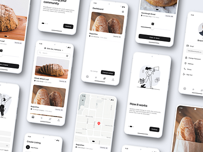 BreadBasket - Food Donation App app bread charity community components delivery design donation food graphic design illustration map menu bar mobile non profit slider toggle typography ui ux