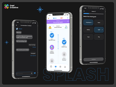 Splash - Language Learning App ai chat design app appdesign english learning app language learning app learning app lesson design mobile app mobile app design ui uidesign