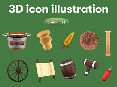 Antiquities 3D icon set 3d 3d icon 3d illustration 3d object set