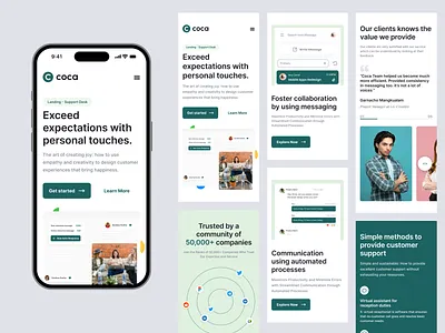 Coca - Support Desk Mobile View agency app coca company corporate customer desk green kit landing mobile page profile responsive saas startup support ui view