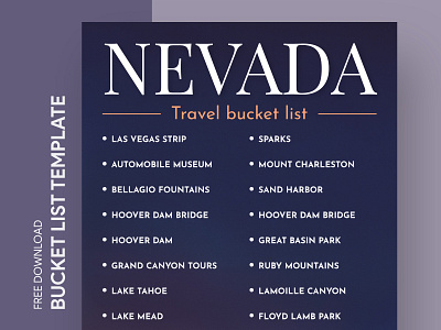 Nevada Travel Bucket List Free Google Docs Template bucket bucketlist checklist docs document goals google journey list ms print printing template templates todolist travel usa wishlist word