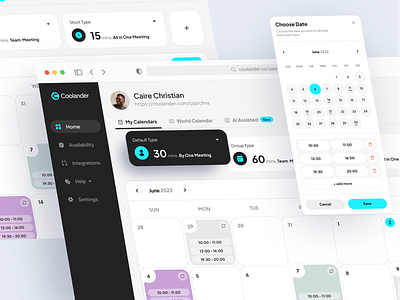 Coolander - Calendar Dashboard ai appointment calendar custom dashboard dashboard calendar date date picker event meet meetings month saas schedule soft color task timetable