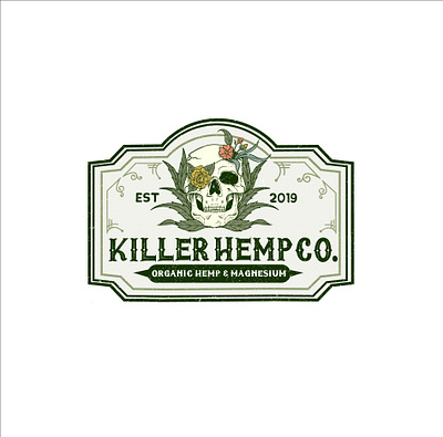 KILLER HEMP CO. Logo and label designs botanical cannabis graphic design hemp label logo marijuana mediacal skull victorian vintage weed