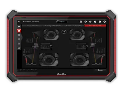 four-wheel aligner black car repair contactless fully automatic human computer interaction mobile ui wheel alignment