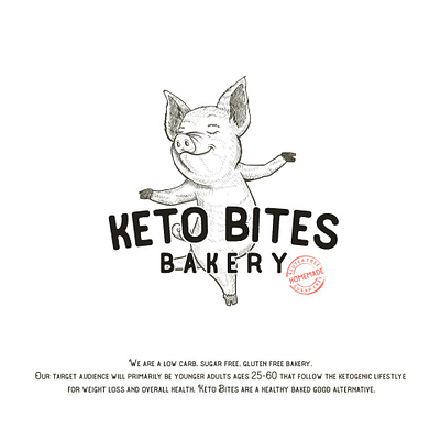 Dancing Pig -Keto Bakery- bakery bread cute dancing danciong hand drawing illustration keto logo pig vegan vintage