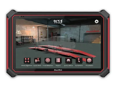 four-wheel aligner 3d black calibration car mobile devices red repair smart tool top ui design wheel alignment