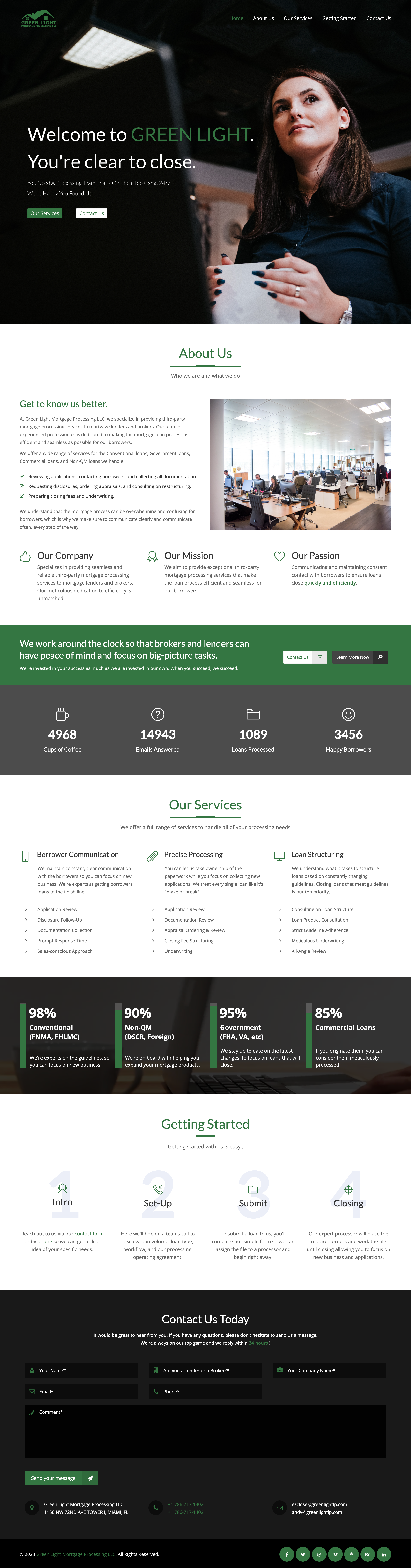 Green Light Mortgage Processing branding business business solutions company css html javascript mortgage company one page