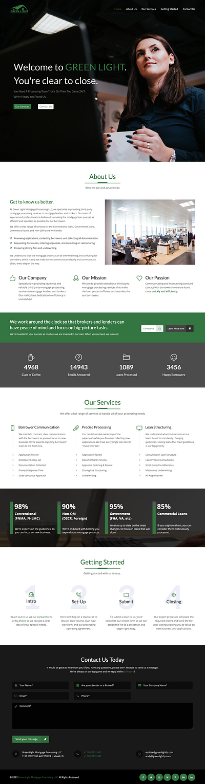Green Light Mortgage Processing branding business business solutions company css html javascript mortgage company one page