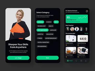 Curso - eCourse Online App Dark Mode ecourse mobile product design ui uiux