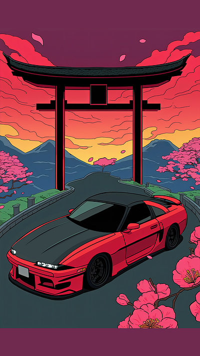 Retro Sunrise. automotive art car art car illustration design digital art graphic design illustration japanese cars