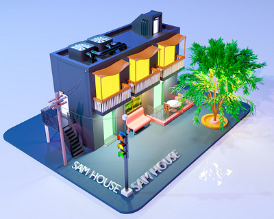 BlenDer_HOuse 3d animation blender building exterior house light tree