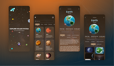 Space App UI Design app design astonome astronomy figma planet rocket solar system space space app space ui uiux