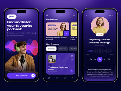 Podcasts - Mobile App Concept audio design dribbble live podcast mobile app play podcast app podcast mobile app trending podcast ui ui design ui ux design uiux video