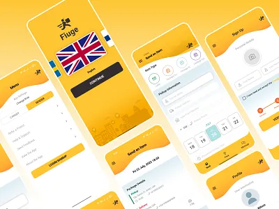 Fiuge Transportation & Logistics Mobile App Design branding clean courier service delivery figma web ui fiuge minimal mobile ui package receive send uiux yellow