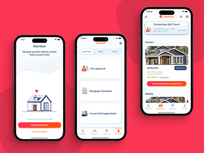 NterNow - Real Estate Mobile UI Design agent broker builders buyer clean figma design home house minimal mobile app mortgage real estate red rent seller trade uiux