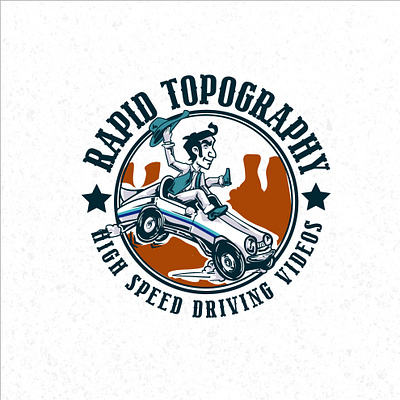 Rapid Topography BADGE LOGO DESIGNS badge character cowboy driving illustration logo outdoor west