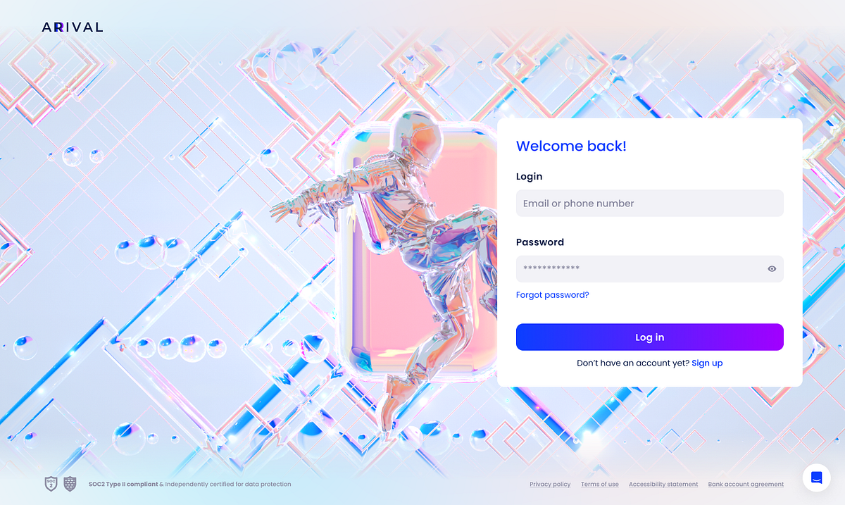 Arival Bank Login screen by Stan Zubov on Dribbble