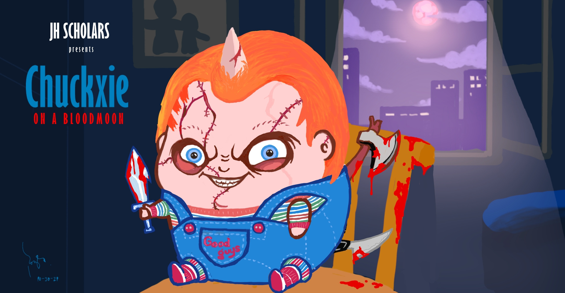 Chuckxie on a Bloodmoon cartoon design drawing illustration typography