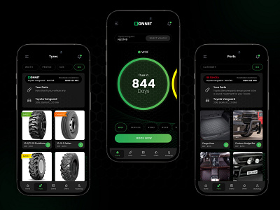 Bonnet - Vehicle App admin automobile bonnet branding dark ui driver figma design green minimal tire ui design vehicle vehicle management