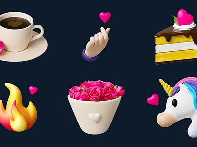 Love Icons Set 3d blender3d cake cartoon coffee cute design fire flower freebie hand heart horn icon illustration love rose unicorn