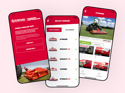 Trimax - Mobile App UI Design for Industrial Automotive branding buy clean crashers figma design machines manufacturer minimal mobile ui moving system pastel products red sell shop