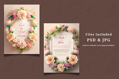 Vintage Wedding Card Template on Floral Background abstract attractive card design floral frame florals illustration invitation card minimal modern photohop template template wedding card