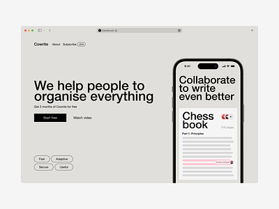 Cowrite – website app design design system ios landing onboarding ui ux web website write