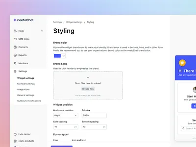 Customize Chat Widget branding chat customer design logo minimal product support tool ui ux