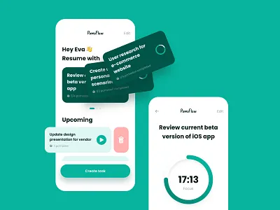 PomoFlow - Time Management and Productivity Mobile App android app clean dark mode design interaction ios mobile onboarding pomodoro productivity progress simple task time management timer todo tracker ui ux