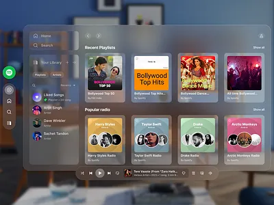 Spotify - Apple Vision Pro | Spatial UI Design Exploration apple design principles apple vision pro design glassmorphism human centered design smart device spatial design spotify music uiux design virtual reality vision os vision pro vr