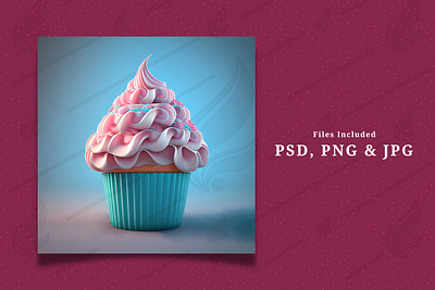 Creamy Cupcake on Blue Background 3d rendered abstract attractive bakery design dessert food illustration minimal modern sweet sweet frood tasty template