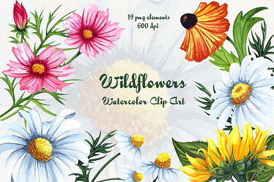 Wildflowers Watercolor Clipart app branding design graphic design illustration logo typography ui ux vector