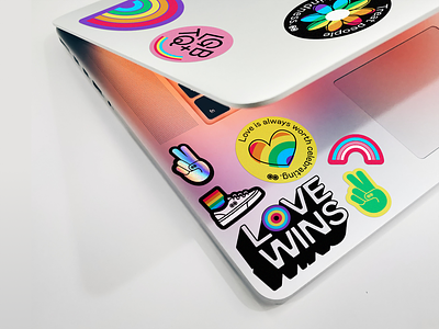 Pride stickers feel good illustration laptop lgbt love merch mockup pride pride month stickers swag