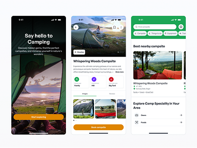 A campsite app exploration activity app app flow camp camping creative feature forest hiking laid back order outside reservation ui design ux design