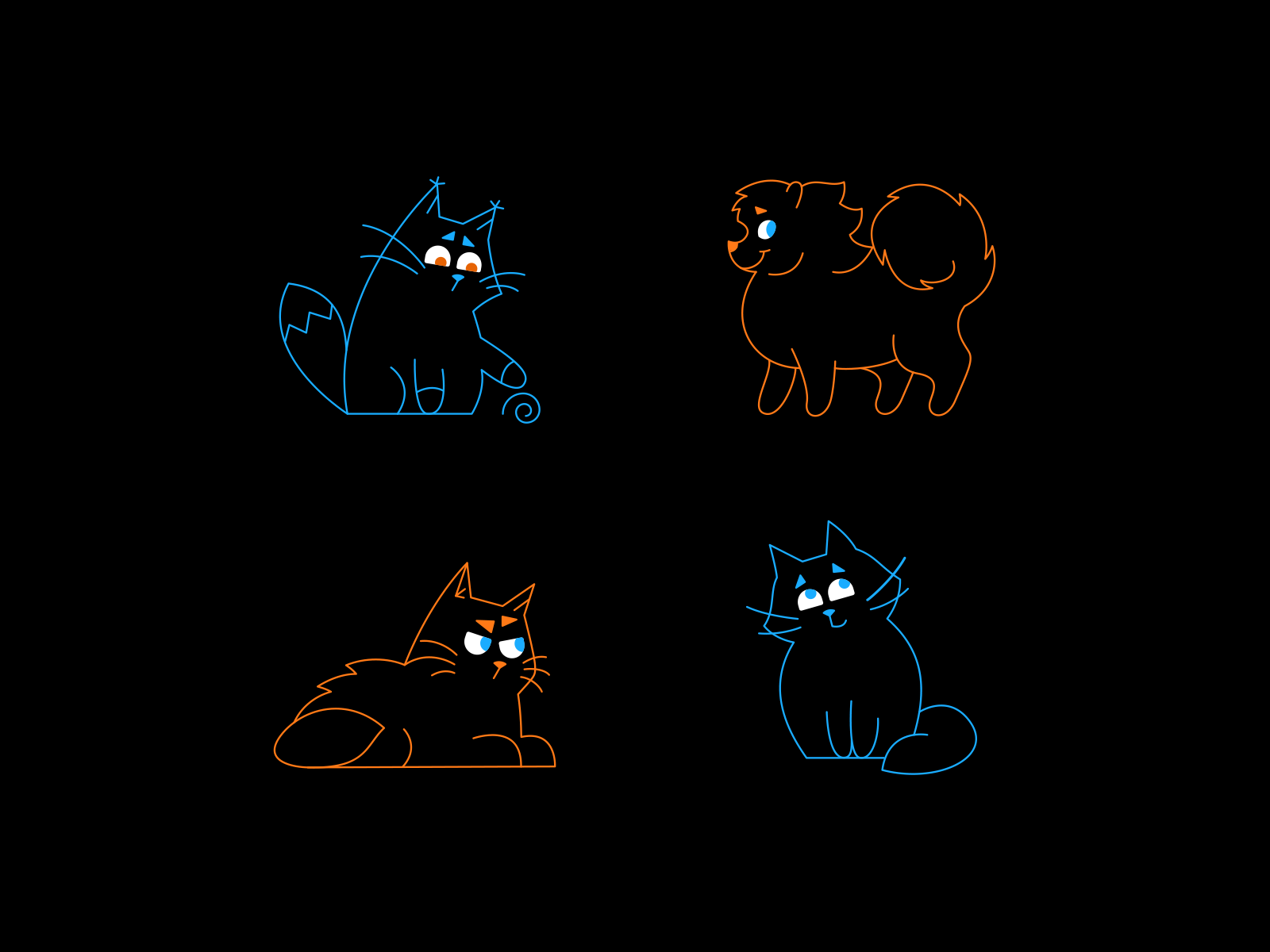 Pets black blue cat cute dog icon icons illustration orange simple vector