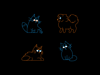 Pets black blue cat cute dog icon icons illustration orange simple vector