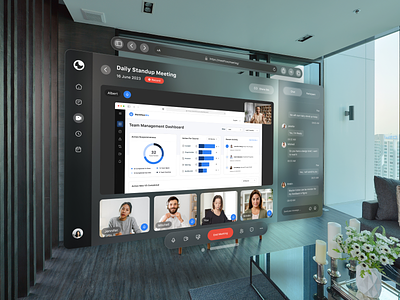 Meeting Platform for Vision OS - Spatial UI apple apple vision pro ar augmented reality chatting conference dashboard virtual glassmorphism ios meeting mixed reality product design saas spatial ui video call virtual virtual reality vision os vr workspace
