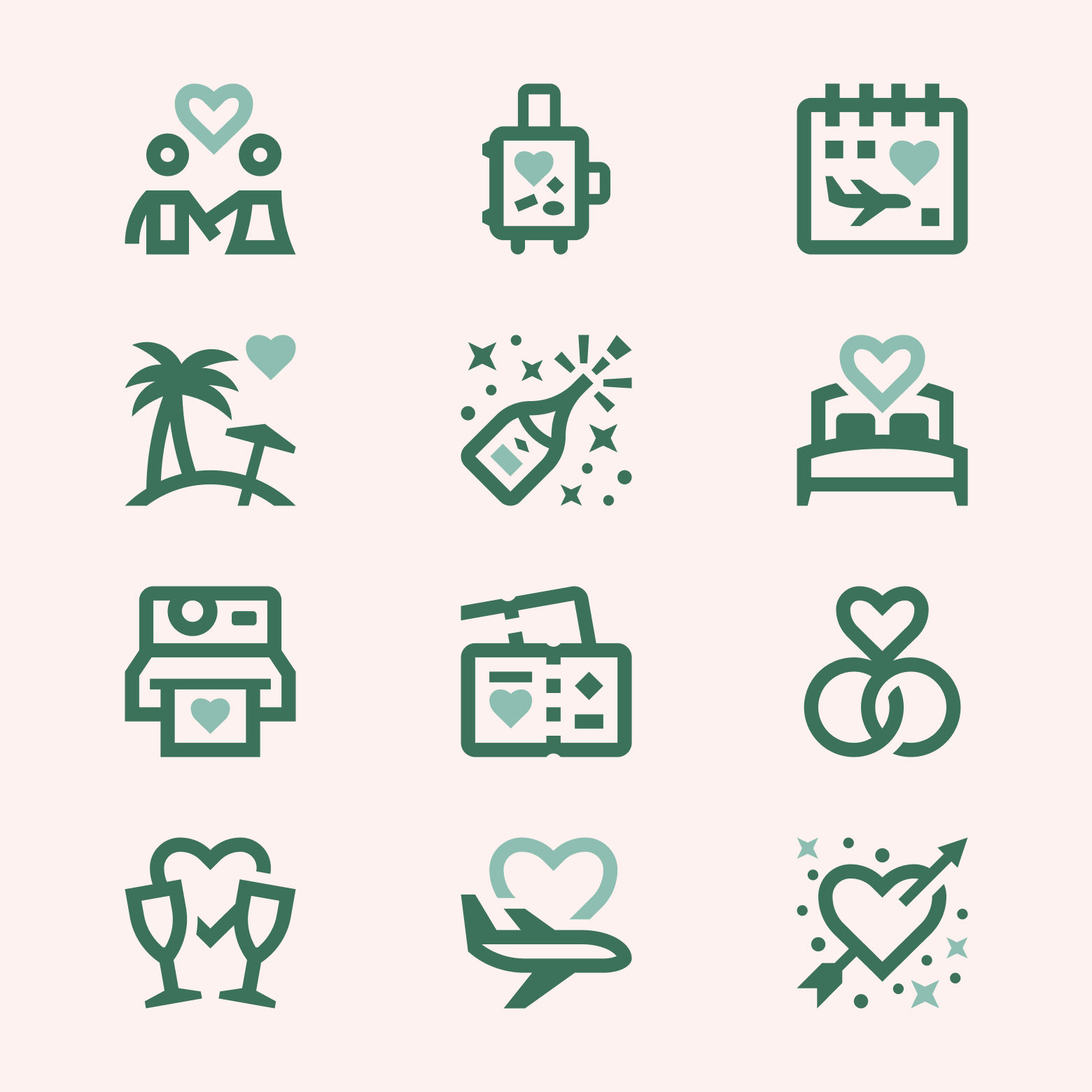 $1+, Honeymoon Icons celebration couple in love engagement happiness holiday honeymoon marriage romance valentines day vector wedding wedding night