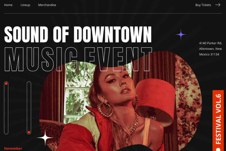 Sound of Downtown Website Redesign || Music Event Festival animation artist bold branding clean event graphic design homepage landing page listen music motion graphics music playlist song ticket ui ui design user interface ux website