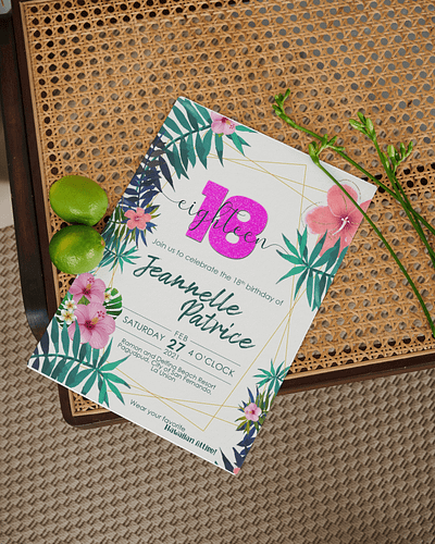 A Decade and Eight Invitation 18th birthday 18th debut birthday debut invitation eighteen hawaiian hawaiian theme invitation invitation card