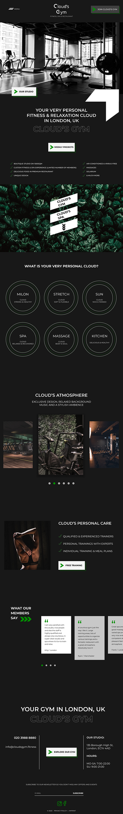 Website design project for the Fitness&Spa studio "Cloud's Gym". cafe design designer figma fitness graphic design gym logo private project projectdesign restaurant spa sport studio tilda ui ux webdesign website