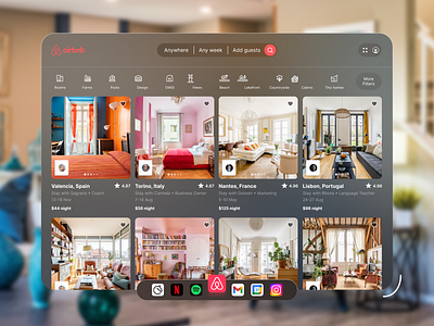 Spatial UI - Exploration airbnb app design apple apple design apple vision apple vision pro ar design augmented reality design hotel booking modern product design spatial ui travel ui ui design ux virtual reality web website
