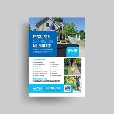 Pressure Washing Service Flyer Design 3d animation banner branding business clean cleaning service design flyer graphic design house cleaning illustration logo motion graphics poster power washing pressure washing social ui