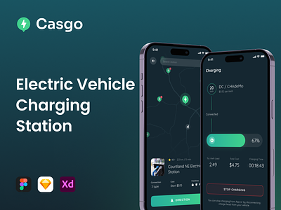 Casgo - Smarthome Mobile Apps Template charging charging station dark ui electric electric charging electric vehicle mobile app mobile design station ui ui design ui kit ux design vehicle