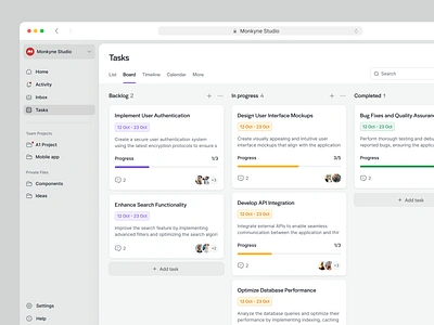 Task board - Manage your team's work backlog board completed dashboard design folders illustration kanban manage prgress projects tasks team typography ui ux work