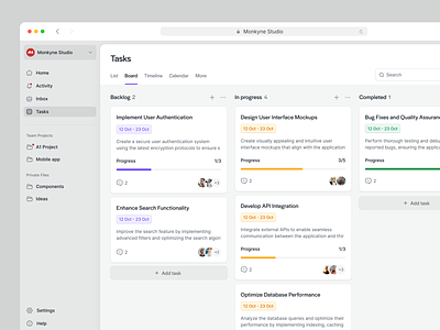 Task board - Manage your team's work backlog board completed dashboard design folders illustration kanban manage prgress projects tasks team typography ui ux work